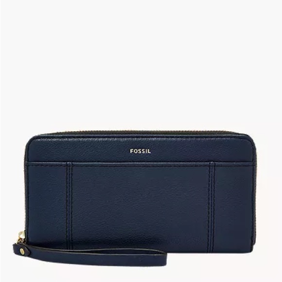 Fossil Handbags - Jori RFID Zip Clutch Fossil midnight navy Leather Wristlet multi compartments